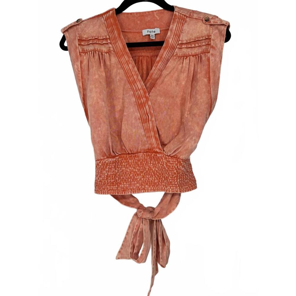 Fate lightweight soft fabric Smocked Waist Wrap Tank Top size Medium Orange